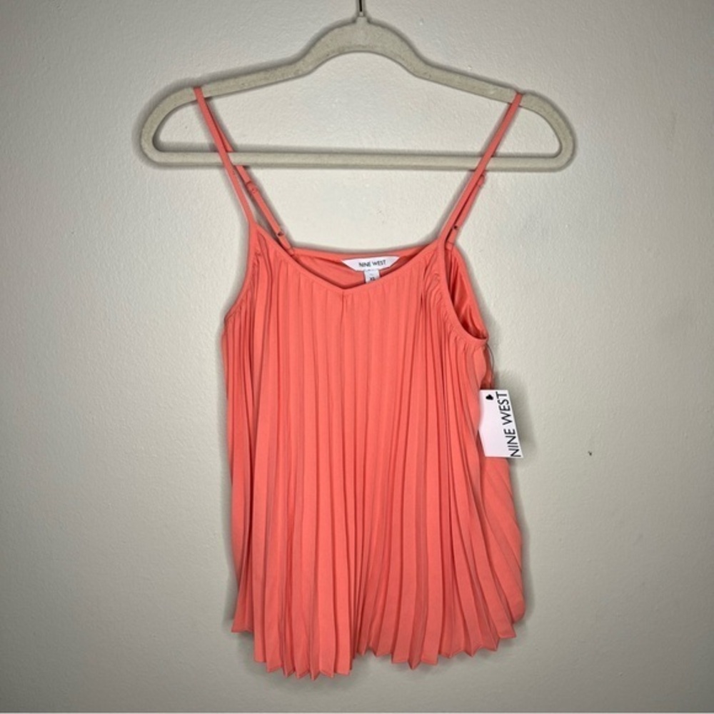Nine West Feminine Flowing Lightweight Chiffon Pleated Tank Top